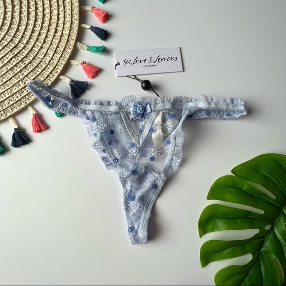 For Love And Lemons Harper Ruffle Thong Panty Periwinkle Medium NEW